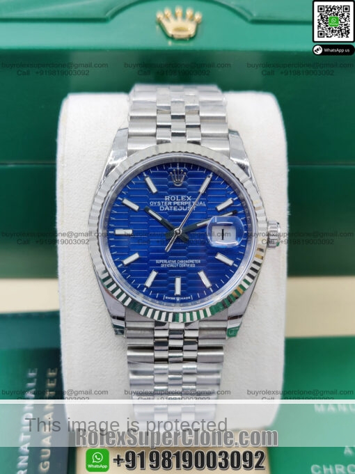 rolex datejust blue fluted dial replica watch