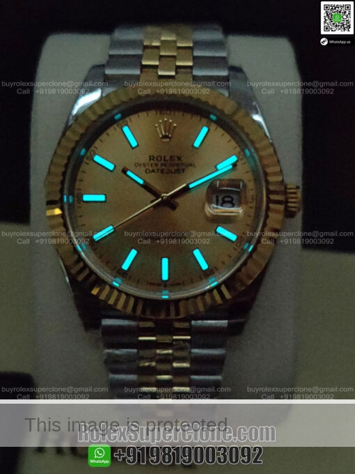 rolex datejust champagne dial two tone super clone watch