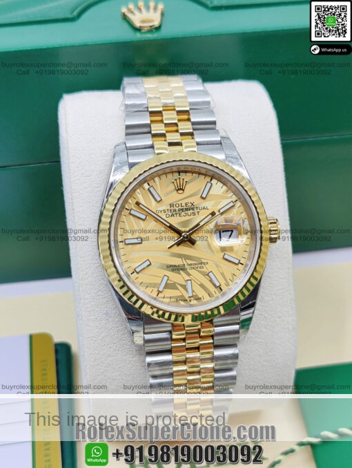 rolex datejust champagne palm dial replica watch