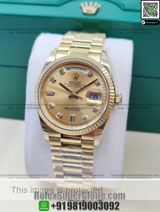 rolex daydate 36 gold baguette dial replica watch