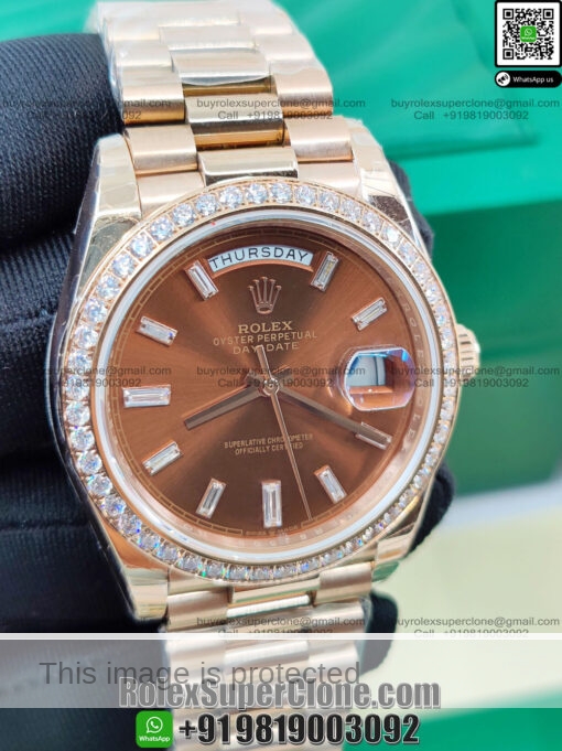 rolex daydate diamonds bezel replica watch