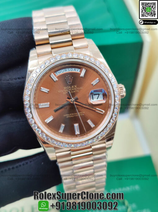 rolex daydate diamonds bezel super clone watch