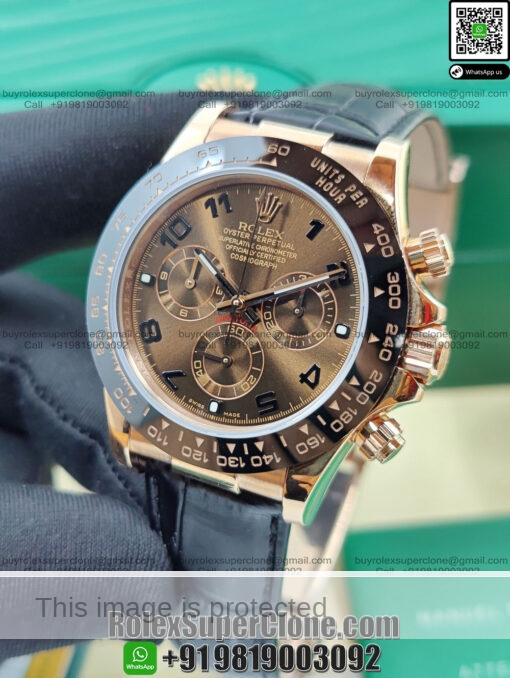 rolex daytona chocolate dial leather strap replica watch