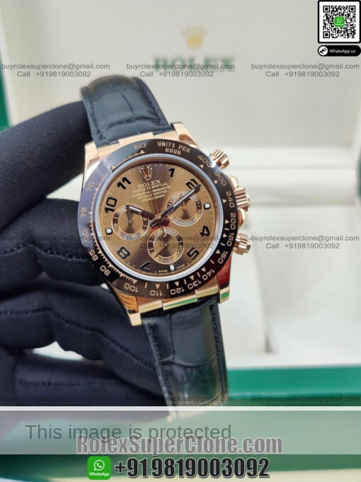 rolex daytona chocolate dial leather strap super clone watch