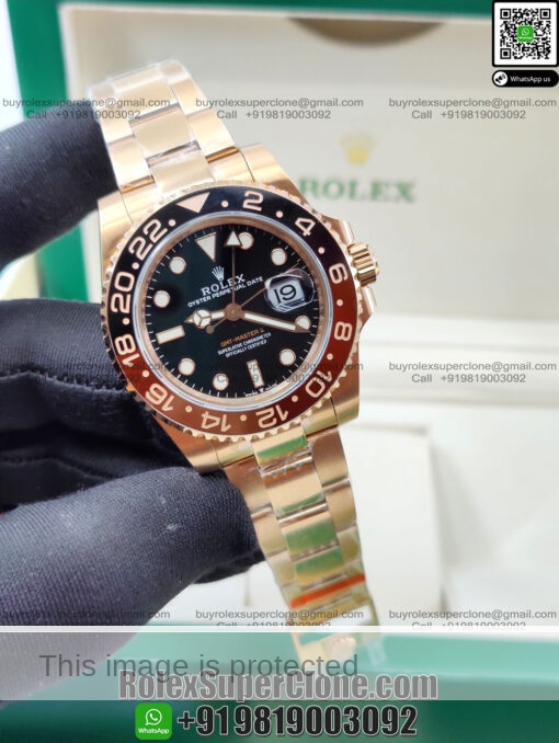 rolex gmt master 2 root beer rose gold replica watch