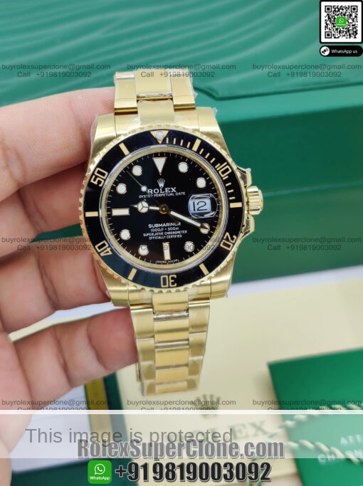 rolex submariner black dial gold replica watch