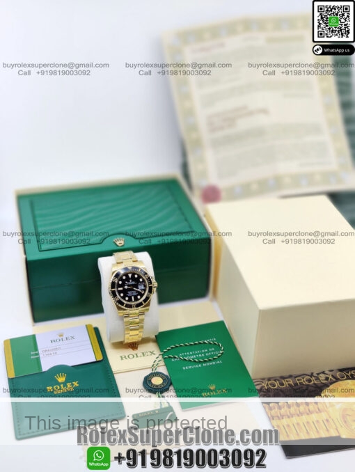 rolex submariner black dial yellow gold replica watch