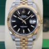 rolex datejust black dial two tone bracelet