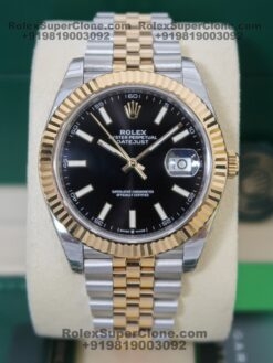 rolex datejust black dial two tone bracelet