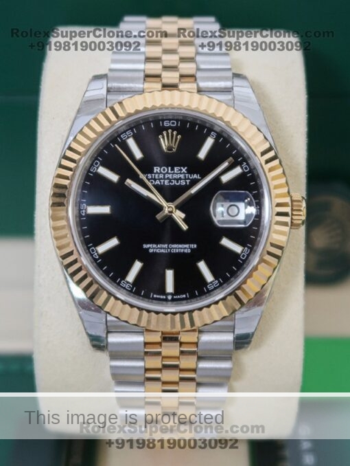 rolex datejust black dial two tone bracelet