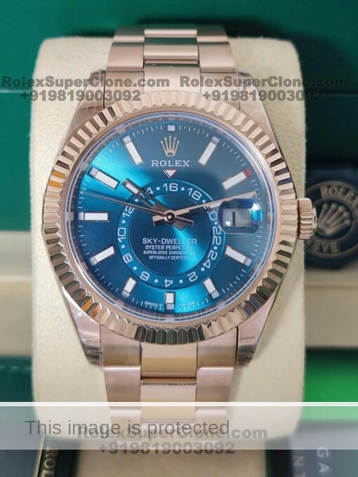 rolex sky dweller blue dial rose gold