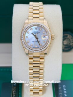 rolex lady-datejust watch with mother of pearl dial in president bracelet