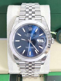 rolex datejust 41 blue dial smooth bezel