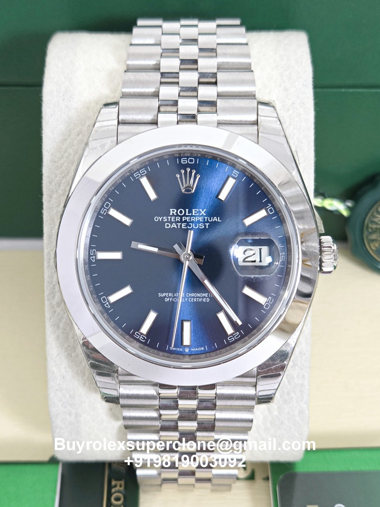 rolex datejust 41 blue dial smooth bezel