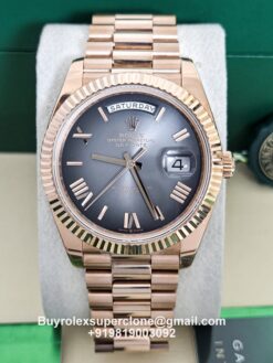 Rolex Day Date 40mm Slate Ombre Dial Super Clone Watch | 18k Rose Gold President Bracelet | Ref 228235 | 3255 Swiss Movement