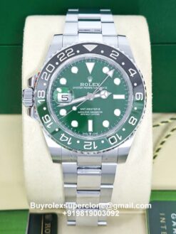 Rolex GMT Master II Sprite Green Dial 1:1 Super Clone Watch | Real 18k White Gold Plated / 220 Grams Weight | Oyster Bracelet | Ref 126729VTNR | 3285 Swiss Movement